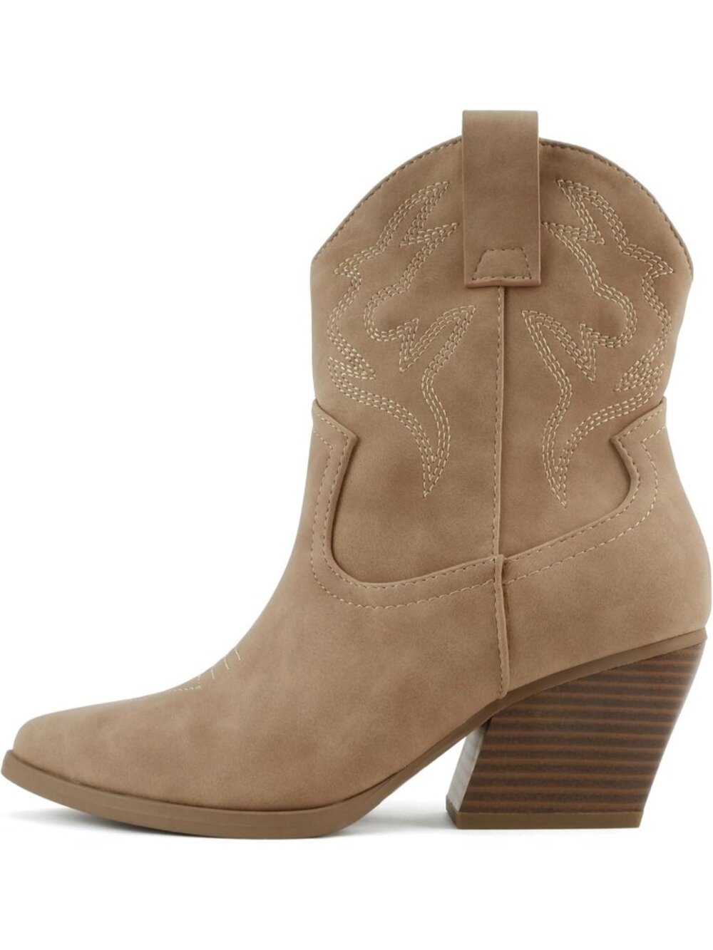 Women's Taupe pu Synthetic Rubber Pointe Toe Low Heel Western Ankle Boot